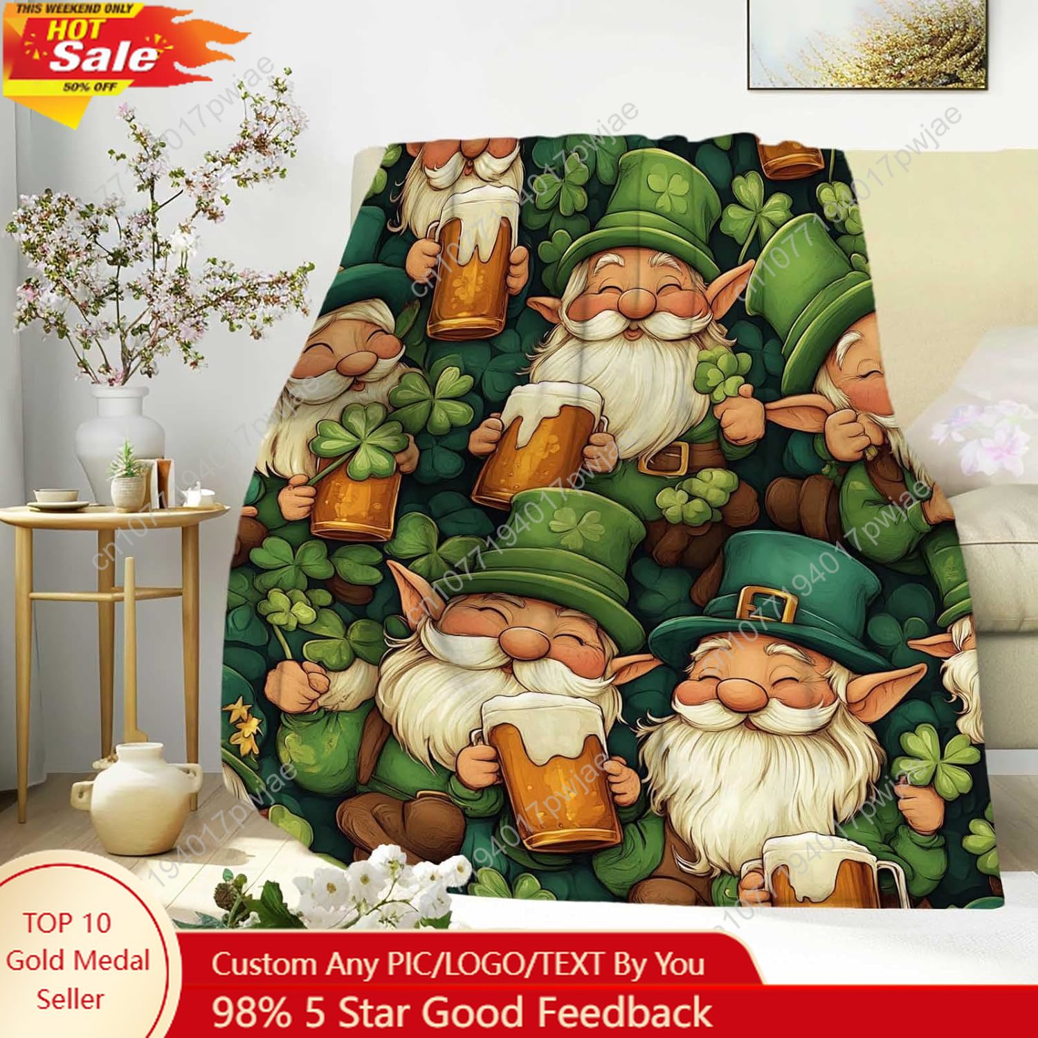 Home Textiles & Decorations - St. Patrick’s Day Gnome Throw Blanket