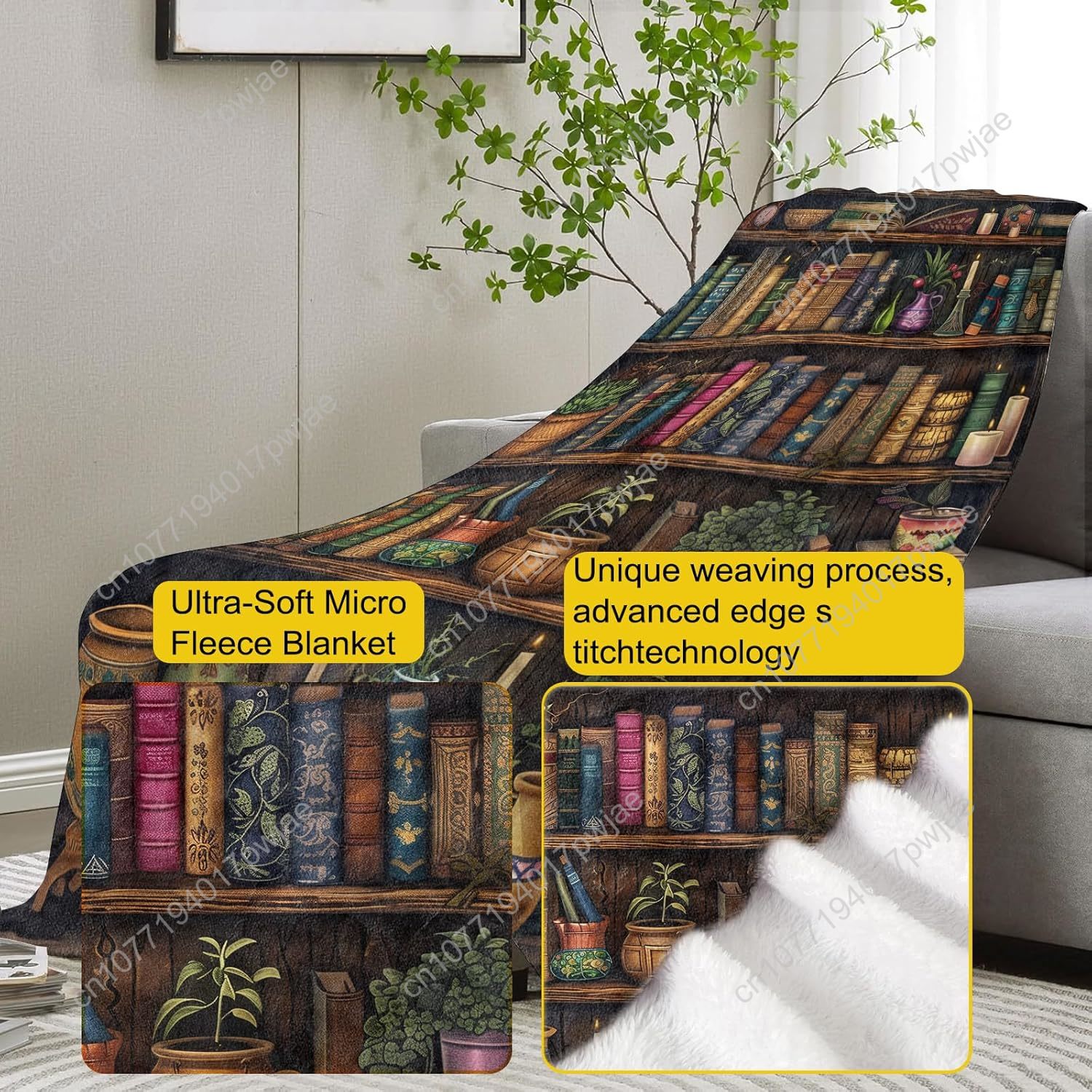 Vintage Bookshelf Blanket Read - đánh giá và giá Home Textiles & Decorations